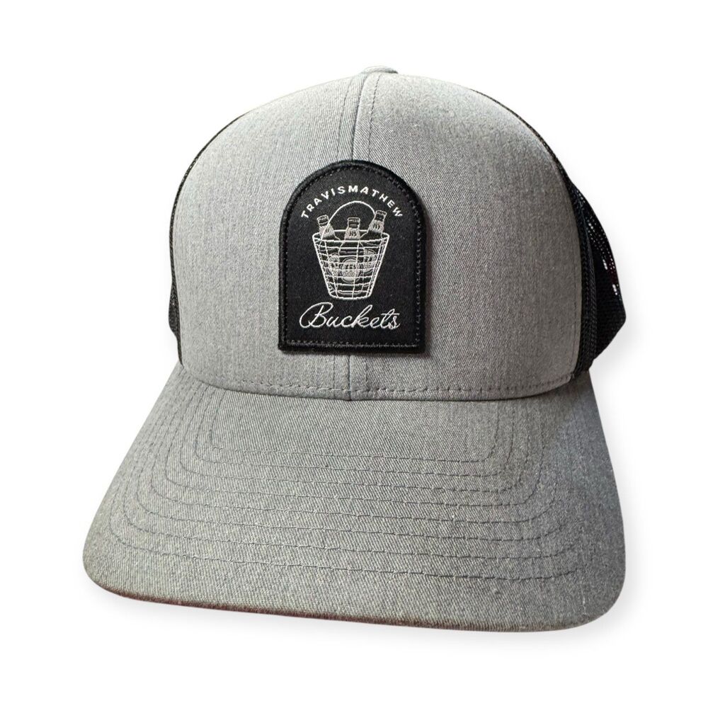 Travis Mathew‎ Bucket Snapback Hat Cap Heather Gray Black Mesh OSFM Adjustable